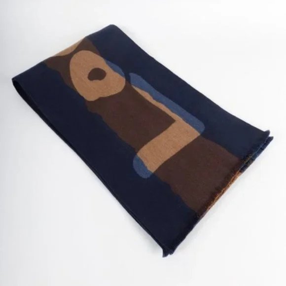 Louis Vuitton Navy Brown Letters Wool Scarf - Picture 1 of 7